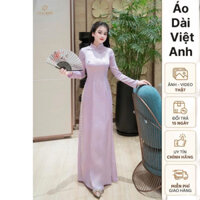 Áo dài lụa vân gỗ màu tím cà đính ngọc trẻ trung - Áo Dài Việt Anh