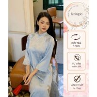 Áo dài LYZINGKY châu dĩnh xanh dương, áo dài chất lụa cao cấp size s - 2xl