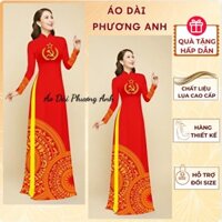 Áo dài màu đỏ hoạ tiết nổi bật, mẫu mới nhất- Áo Dài Phương Anh - M14.1 - tà dài  138cm, tay  dài, mềm