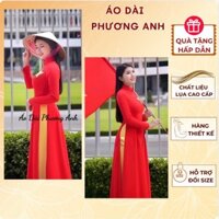 Áo dài màu đỏ in sao vàng trơn- Áo Dài Phương Anh Nữ -M12.6- tà dài 138cm, tay dài hoạ tiết in nét