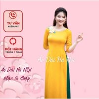 Áo dài màu vàng đính hoa viển cổ ngọc cực xinh - Áo Dài Hà Nội