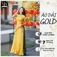 Áo Dài Màu Vàng Kết Hoa Ruy Băng, may cách điệu né cổ nổi bật, trẻ trung, vải lụa tây thi co giãn thấm hút mồ hôi - D2