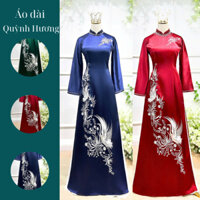 Áo dài mẹ Niên Họa - lụa Valen thêu họa tiết trắng đính kết đá cườm 4 màu by Quỳnh Hương