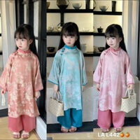 Áo dài mẹ và bé Minh Tâm áo dài lụa phối xinh xắn