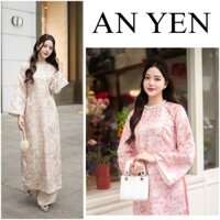 Áo dài Minh Châu, áo dài cách tân dáng suông gấm in loang cổ đính kết thủ công cao cấp thanh lịch, mẫu mới nhất 2025