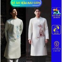 Áo dài Nam cách tân cao cấp, chất vải tafta muối tiêu có độ đanh đứng Form phối họa tiết thêu Cá 2 màu- SỈ ÁO DÀI SÀIGÒN
