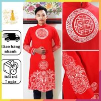 Áo dài nam cách tân " Di Sản Đỏ " in họa tiết hoa văn truyền thống dân tộc cách điệu - Áo dài truyền thống nam Đỏ