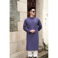 Áo dài nam cách tân trơn màu xanh than chất liệu Linen thiết kế cúc bọc dáng suông - Xưởng may Áo dài HQ - M30