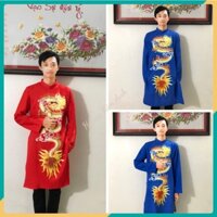 ÁO DÀI NAM CÁCH TÂN TRUYỀN THỐNG MAY SẴN MÀU ĐỎ VÀ MÀU XANH IN HÌNH RỒNG MẶC TẾT ADNIR-ĐỎ XANH