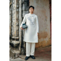 Áo dài nam Vân Hạc trắng thêu cao cấp by Tiệm áo dài Thảo Nhi