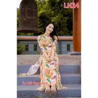 Áo Dài Ngọc Ánh,2 tà lụa nhật,in 3D có co giãn 4 chiều,không nhăn không xù,không bai mầu.Lưu ý: quần mặc định là mầu cam