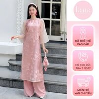 Áo dài Ngọc Nghiên thiết kế Lana chất áo tơ kính mềm thêu quần lụa ngọc trai dịu dàng đằm thắm - SD006-Tết