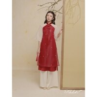 Áo dài Nhật Tâm by Khales áo dài suông cách tân tà kép tay loe phối nơ tết và đính hạt ngọc
