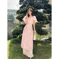 Áo dài Như Ý cánh bướm tay ngắn hồng nhạt cách tân