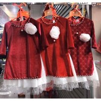 Áo dài nhung cài hoa cao cấp cho bé gái