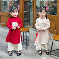Áo Dài Nhung Chéo Chim Én Chào Xuân Cho Bé Gái Mặc Tết 2025 - Lana Kids