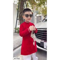 Áo dài nhung đỏ cách tân cho bé trai A1793 thời trang cao cấp DVC, thời trang bé trai