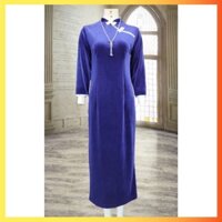 Áo dài nhung sườn xám cách tân trung hoa, váy thượng hải, áo dài tân thời nữ dài tay màu xanh coban may sẵn ADSX-XCB