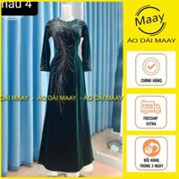 Áo dài nhung tặng mẹ đính kết bằng tay cao cấp, áo dài bà sui/trung niên - Áo dài Maay