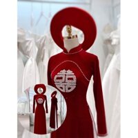 Áo dài nhung tiệc hỏi cưới kết chữ hỷ