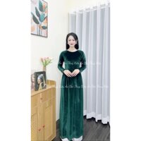 Áo dài Nhung trơn màu xanh truyền thống hàng may sẵn đẹp giá rẻ AN5 hợp mặc đi Tiệc Lễ Tết