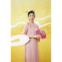 ÁO DÀI NỮ 4 TÀ CÁCH TÂN THIẾT KẾ KẾT NƠ HỒNG VOAN TƠ LÓT VẢI LỤA , ÁO DÀI MẶC TẾT TRUYỀN THỐNG ADCT