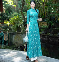 Áo dài nữ có chiết eo gấm hoa, Áo dài cách tân hoa có eo Việt Hà