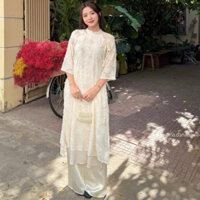 ÁO DÀI NỮ LÔNG VŨ BUỘC NƠ