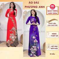Áo dài nữ trung niên vải lụa mềm mịn🌸Áo Dài Phương Anh🌸 Áo dài trung niên hoạ tiết in sang trọng
