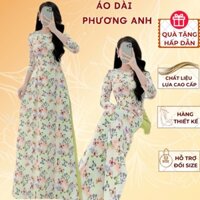 Áo dài nữ truyền thống cổ tròn in hoạ tiết sắc nét - Áo Dài Phương Anh  Nữ