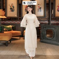 Áo dài nữ Twentyfive 2 tầng thêu hoa, tay cánh tiên đính dây hoa ADL02 (Không kèm quần)