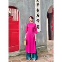 Áo Dài Phom Xuông Hồng Cánh Sen Lụa Ngọc Trai Cao Cấp