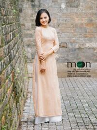 Áo dài ren thiết kế cho mẹ VNS 221 (màu hồng da đính hoa)