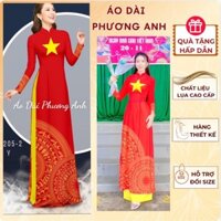 Áo dài sao vàng hoạ tiết trống đồng mặc đồng phục siêu đẹp - Áo Dài Phương Anh -M12.1 - tà dài 138cm