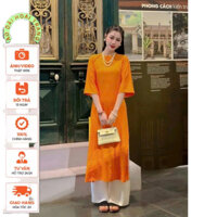 Áo dài suông gấm màu cam - Áo dài Hoài Trang