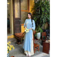 Áo dài suông Minh Châu màu xanh ngọc nhẹ nhàng áo dài thiết kế dáng suông cách tân che bụng cực tốt