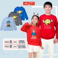 Áo dài tay bé gái bé trai form rộng in họa tiết Gấu Smile, Áo sweater chất nỉ da cá 4 chiều dày vừa cho bé 2-12 tuổi