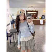 Áo dài tay chắp vá ren Hàn Quốc