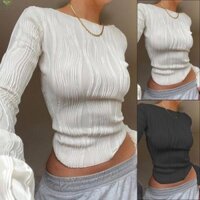 Áo dài tay đường phố crop Top nữ xếp nếp giá cả phải chăng Áo nữ