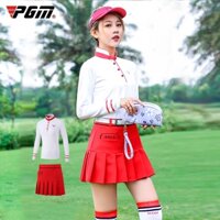Áo dài tay golf nữ YF160 màu trắng  và váy QZ041 màu đỏ hãng PGM
