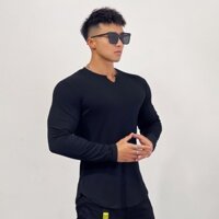 Áo dài tay gym nam thu đông tăm cổ tim basic dễ phối đồ