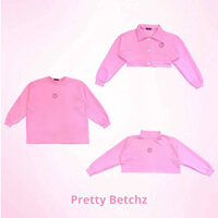 Áo Dài tay nỉ màu hồng croptop Pretty