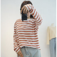 Áo dài tay nữ sọc kẻ ngang Menina_studio, áo thun tay dài vải Xược dày dặn mềm mịn gam màu mùa thu