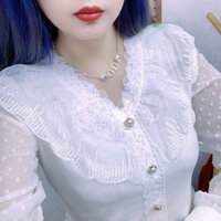 Áo dài tay ren cổ chữ V mùa xuân thu cỡ lớn dành cho nữ