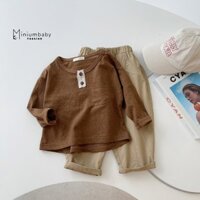 Áo dài tay thu đông cúc gỗ cho bé trai chất liệu 100% cotton cao cấp quần áo trẻ em MiniumBaby-A1314