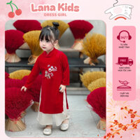 Áo Dài Tết 2025 Cho Bé Gái Áo Dài Nhung Mềm Màu Đỏ Cho Bé 8-23kg Xinh Xắn Lana Kids