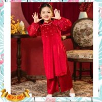 Áo dài tết bé gái 1-10 tuổi đính hoa tay voan hàng thiết kế điệu đà thời trang