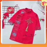 Áo dài tết bé trai 1-10 tuổi nút kết cát tường hàng thiết kế chất liệu tap ta phối gấm vân mây