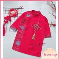 Áo dài tết bé trai 1-10 tuổi nút kết cát tường hàng thiết kế chất liệu tap ta phối gấm vân mây