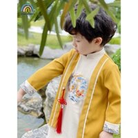Áo dài Tết bé trai 2 3 4 5 6 7 8 9 10 tuổi Dewkids dáng cách tân thêu rồng Vân Long kèm dây khánh mẫu mới 2023